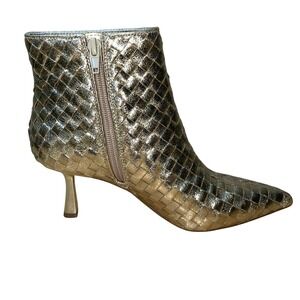 INC Raisie 2 Gold Woven Pointed Toe Stiletto Heel Ankle Boots Size 6M NIB